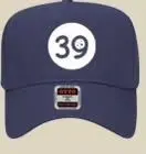 A blue hat with the number 3 9 on it.