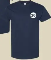 A navy blue t-shirt with the number 3 9 on it.