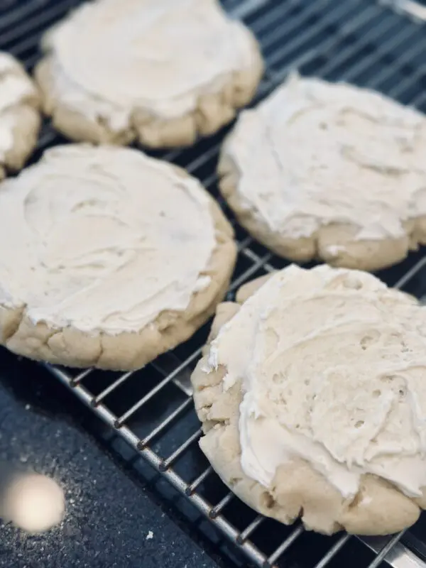 A close up of some cookies on a grill