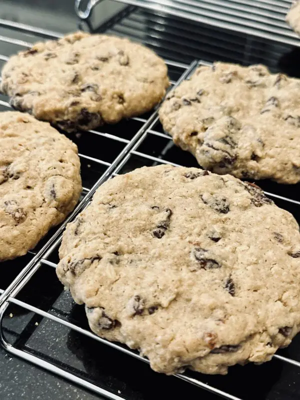 A close up of cookies on the grill